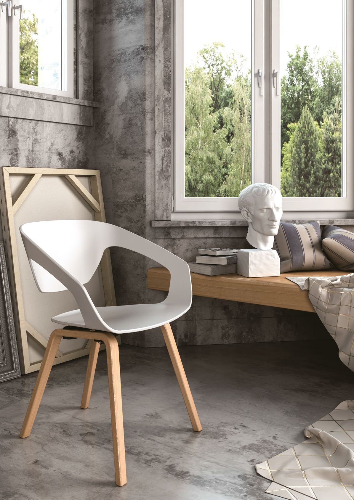 Chaise blanche polypropylène piétement bois