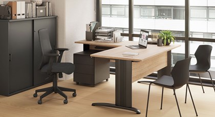 Bureau d'angle chêne veiné-noir