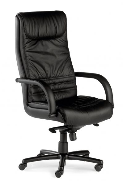 Fauteuil de Direction en cuir noir avec accoudoirs en cuir