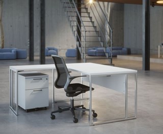 Bureau avec retour STSE blanc gris alu