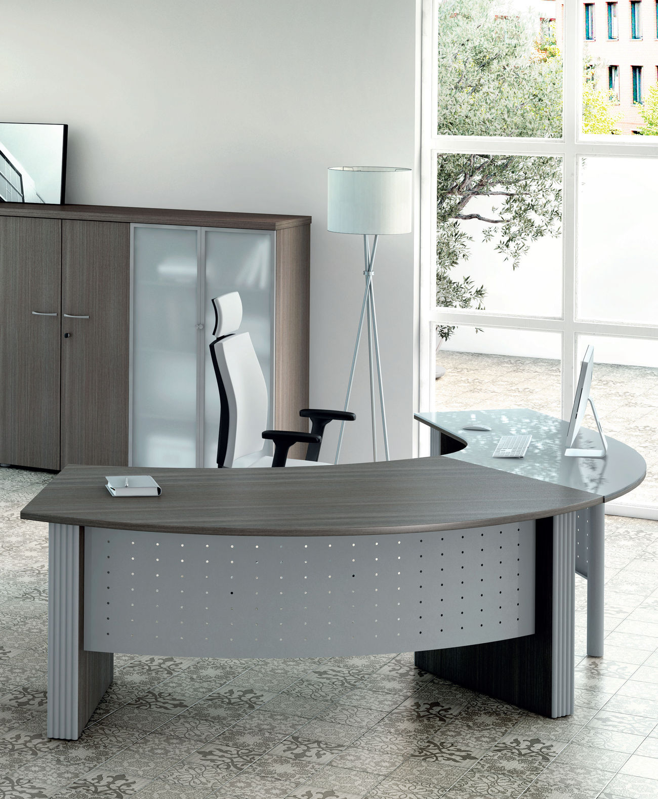 Bureau Direction courbe cèdre retour en verre