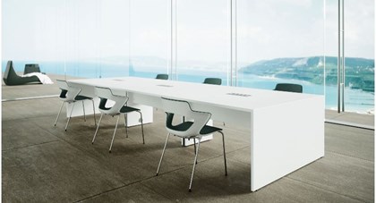 Table de réunion blanche piétement panneau